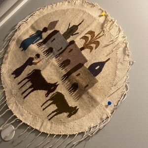 1950s 30”*26”Egyptian Handwoven Wool Tapestry/Kilim;Donkey, houses, trees..